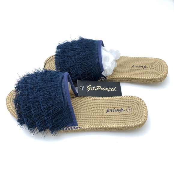 Get Primped Navy Blue Formentara Slide Boho Beach Summer Sandals Shoes 7 - Picture 4 of 5